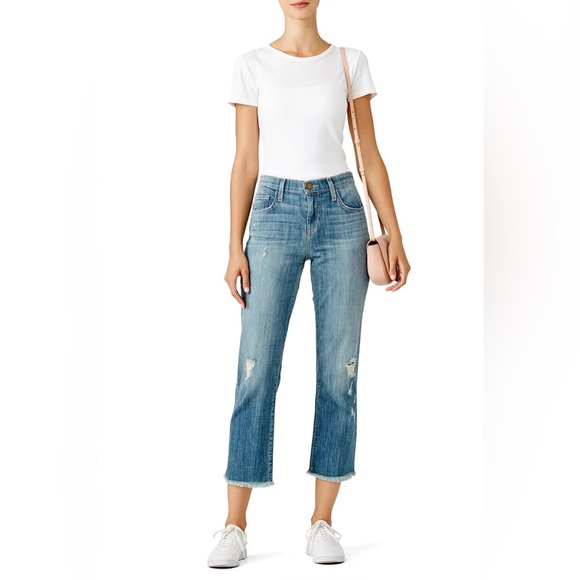 Current Elliott The Kick Jean Blue Ocean Destroy With Raw Hem - Picture 1 of 5